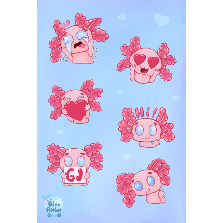 Axolotl Emotes Sticker Sheet